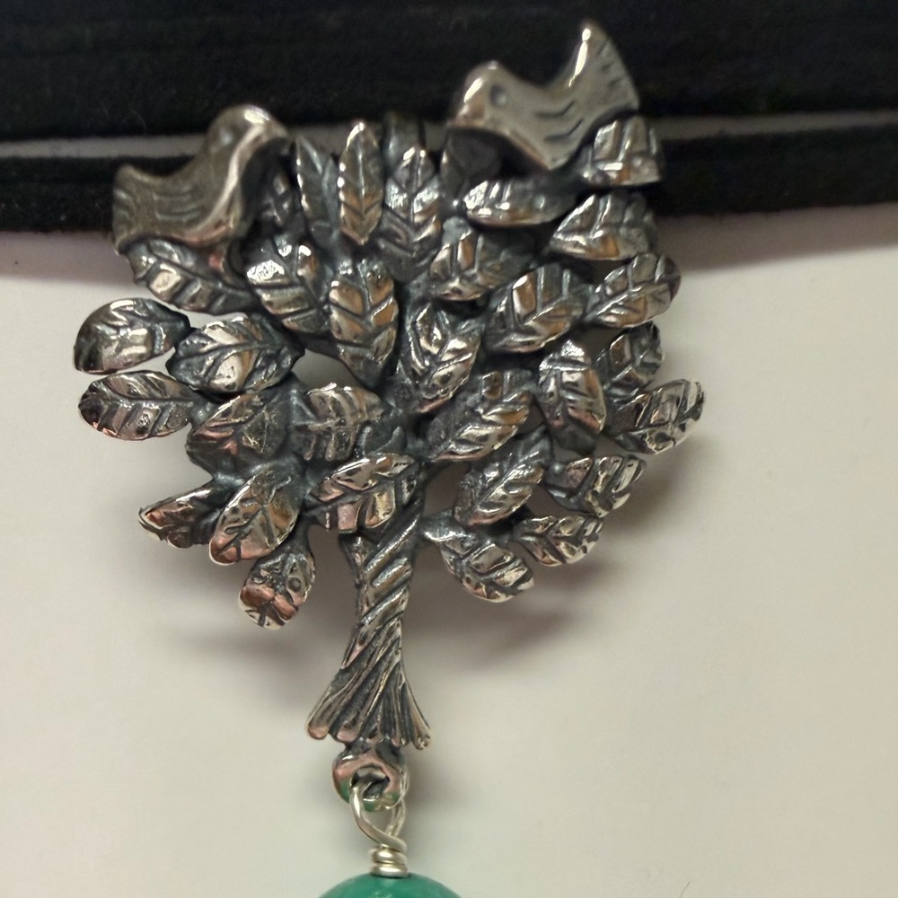 Citlali Sterling Silver 925 Tree Pendant with Turquoise and Red Bead - Picture 2 of 3